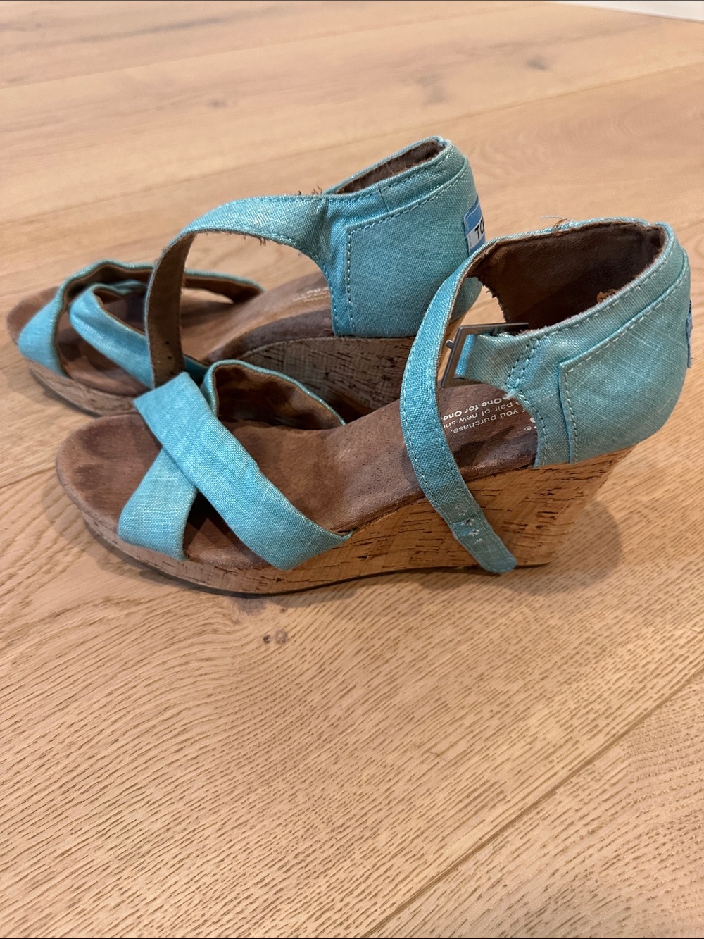 Toms Turquoise Cross-Strap Cork Wedge Sandals - Women